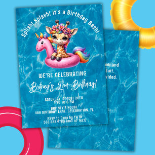 Invitation Fille girafe Splash Splash Fête d'anniversaire Pis