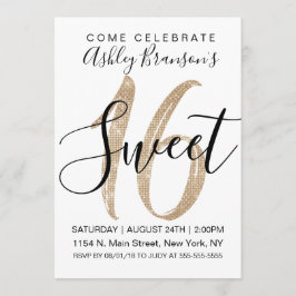 Invitation Fille Glam Blanc Faux Gold Sequin Parties scintill