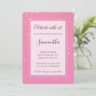 Invitation Fille Glam Confetti Dots rose Anniversaire