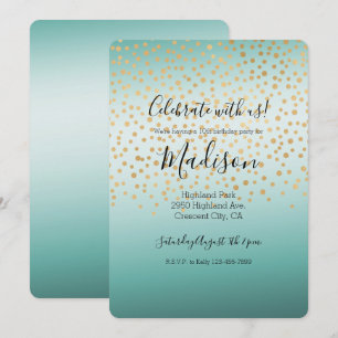 Invitation Fille Glam Gold Confetti Mint Ombre