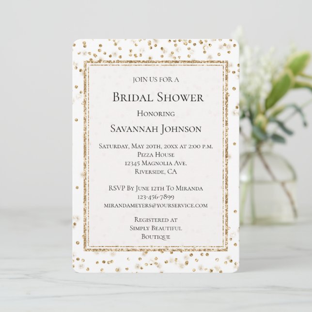 Invitation Fille Glam Gold Sparkle Confetti Fête des mariées (Debout devant)