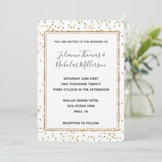 Invitation Fille Glam Gold Sparkle Confetti Mariage Invite (Debout devant)
