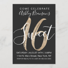 Invitation Fille Glam Noir Faux Or Sequin Parties scintillant