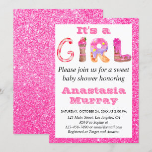 Invitation Fille Glam Sweet Parties scintillant rose chaud Ba