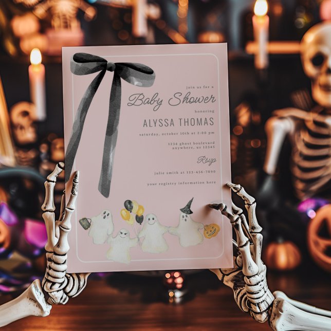 Invitation Fille Halloween Fantôme et Baby shower noir Bow (Créateur téléchargé)