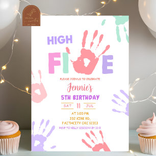 Invitation Fille High Five Anniversaire Pastel
