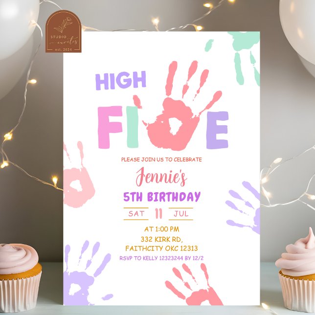 Invitation Fille High Five Pastel Anniversaire (Créateur téléchargé)