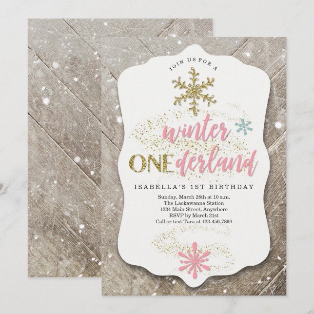 Invitation Fille Hiver ONEderland Thématique Première fête d' (Devant / Derrière)