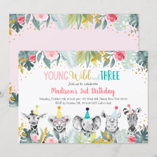 Invitation Fille Jeune Sauvage Et Animaux Trois Parties Anniv