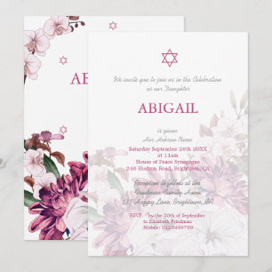 Invitation Fille juive Floral Cérémonie de nom hébreu
