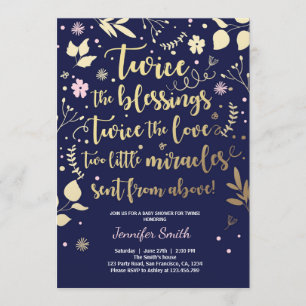 Invitation Fille jumelle de marine de rose d'or d'invitation