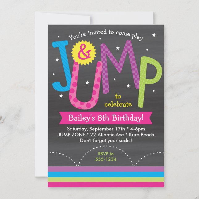 Invitation Fille Jump Anniversaire Table Ronde Rose violet (Devant)