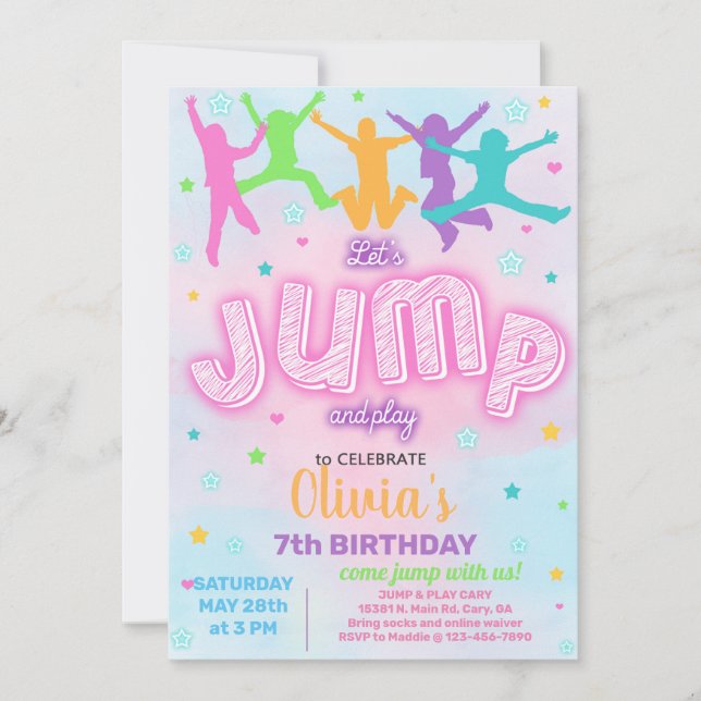 Invitation Fille JUMP et jouer à l'invitation de fête d'anniv (Devant)