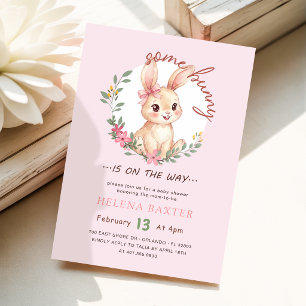 Invitation Fille Lapin Fleur Sauvage Ruban Rose Baby Shower
