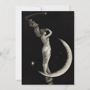 Invitation Fille Lune Art Nouveau vintage