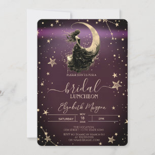 Invitation Fille Lune Céleste Étoiles Déjeuner Bourgogne