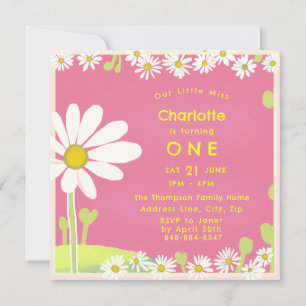 Invitation Fille marguerites sucrées Bubblegum rose Jaune Ann