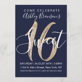 Invitation Fille Marine Blue Faux Gold Sequin Parties scintil