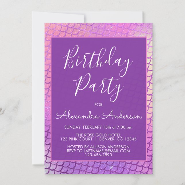 Invitation Fille mauve Adulte ou enfant Tout âge Anniversaire (Devant)