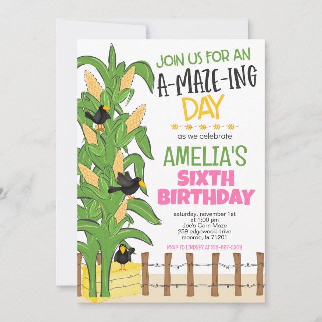 Invitation Fille Maze Corn Anniversaire (Devant)