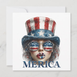 Invitation Fille Merica, Fille Glamour du Quatre Juillet avec