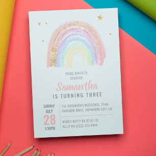 Invitation Fille Mignonne Abstrait Arc-en-Ciel Anniversaire T