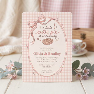 Invitation Fille Mignonne en Vichy Rose Fête Prénatale