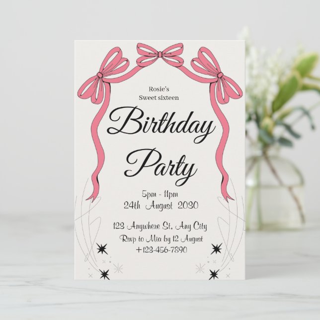 Invitation fille mignonne parties scintillant rose anniversai (Debout devant)