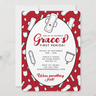 Invitation Fille mignonne Rouge Menstrual Pad Première périod