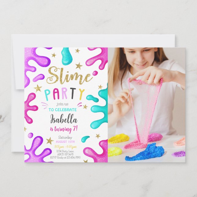 Invitation Fille mignonne Slime Party Anniversaire Photo (Devant)