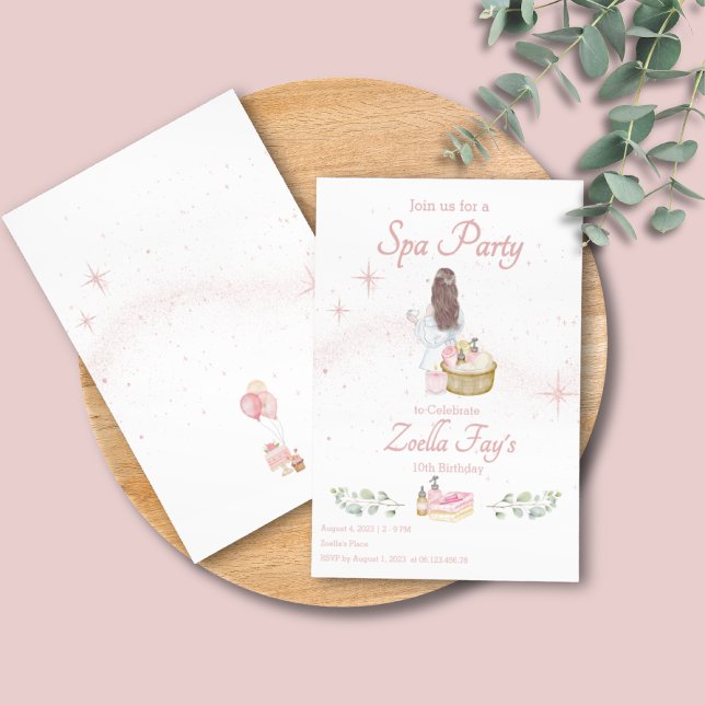 Invitation Fille mignonne Spa Jour Glam fête d'anniversaire (Spa Party Girly Pink Birthday Party)