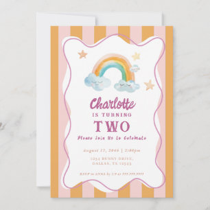 Invitation Fille mignonne violet aquarelle arc-en-ciel bébé a