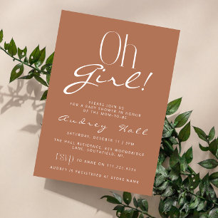 Invitation Fille Minimaliste Fête Prénatale Brun Clair Rose