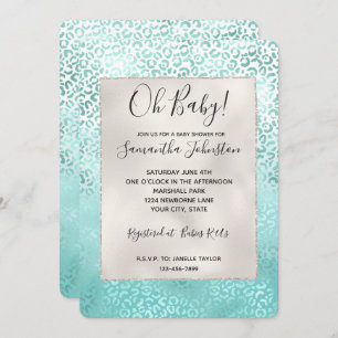 Invitation Fille Mint Blanc Glam Ombre Empreinte de léopard