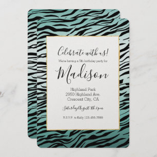 Invitation Fille Mint Ombre Black Zebra Impression