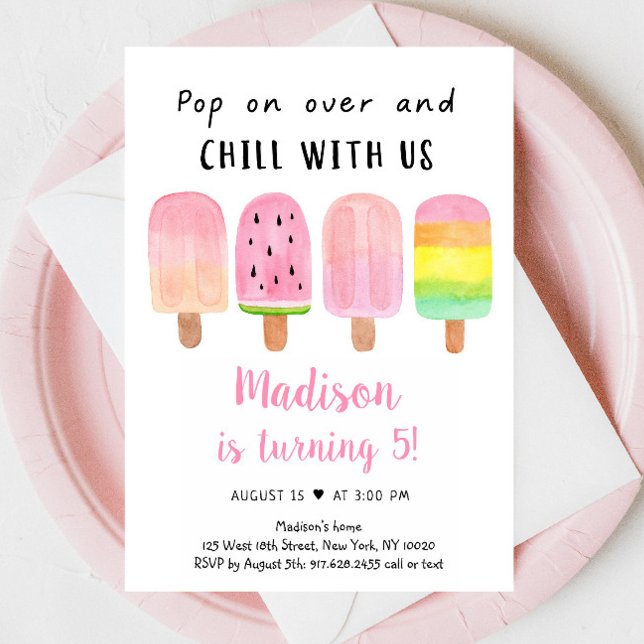 Invitation Fille Moderne Popsicle Chill Avec Nous Anniversair (Créateur téléchargé)