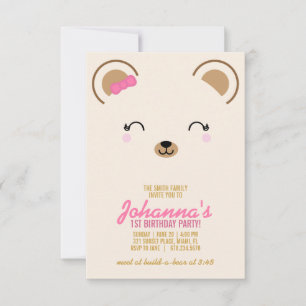 Invitation fille N'IMPORTE QUEL ÂGE ENFANT OURS ANNIVERSAIRE
