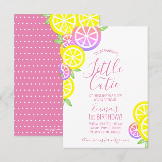 Invitation fille N'IMPORTE QUEL ÂGE limonade ANNIVERSAIRE FÊT (Devant / Derrière)