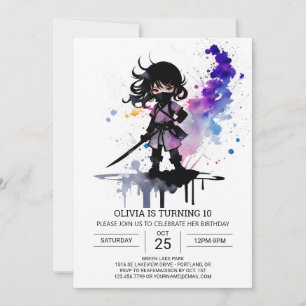 Invitation Fille Ninja Cute Custom Anniversaire