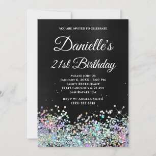 Invitation Fille Noir Ombre Holo Parties scintillant 21e anni