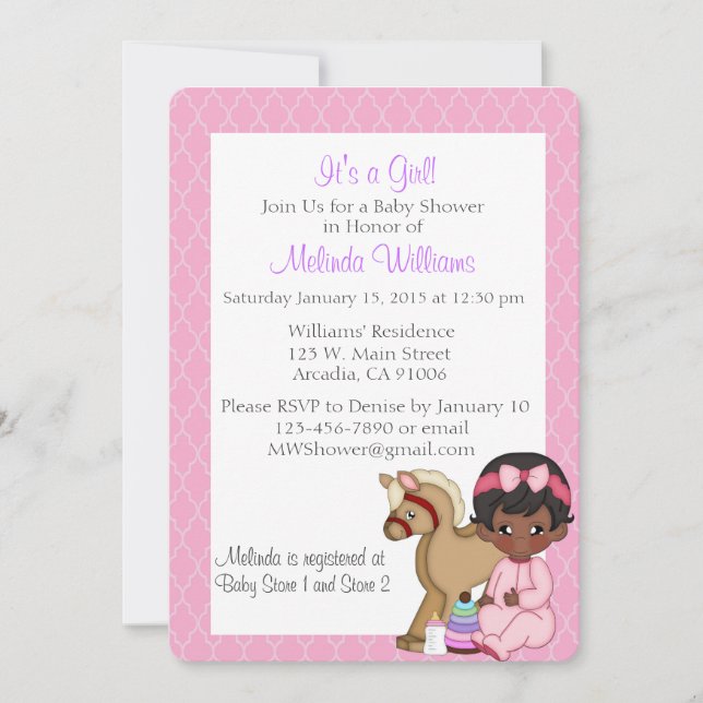 Invitation Fille noire d'invitation de baby shower (Devant)