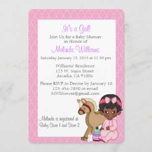 Invitation Fille noire d'invitation de baby shower