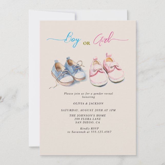 Invitation Fille ou garçon basket Beige Genre Reveval Party (Devant)