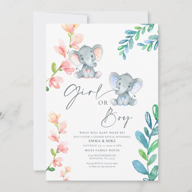 Invitation Fille ou garçon éléphant Genre Reveillez Invitatio (Devant)
