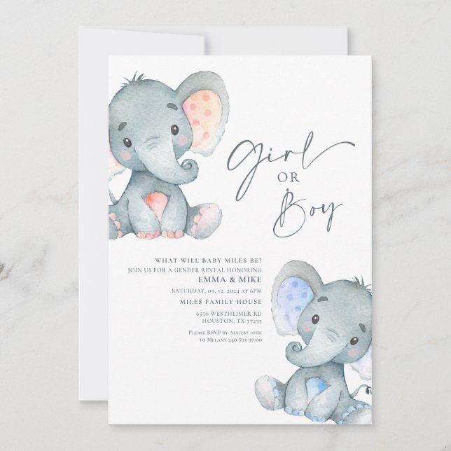 Invitation Fille ou garçon éléphant Genre Reveillez Invitatio (Devant)