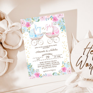 Invitation Fille ou Garçon Floral Rose Bleu Révélation du Sex