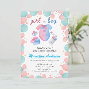 Invitation Fille ou garçon Mint et rose Retro Genre Révéler
