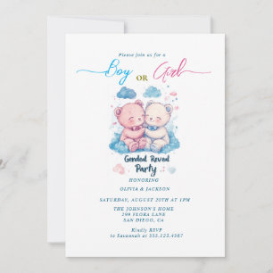 Invitation Fille ou garçon nounours Fête de révélation de gen