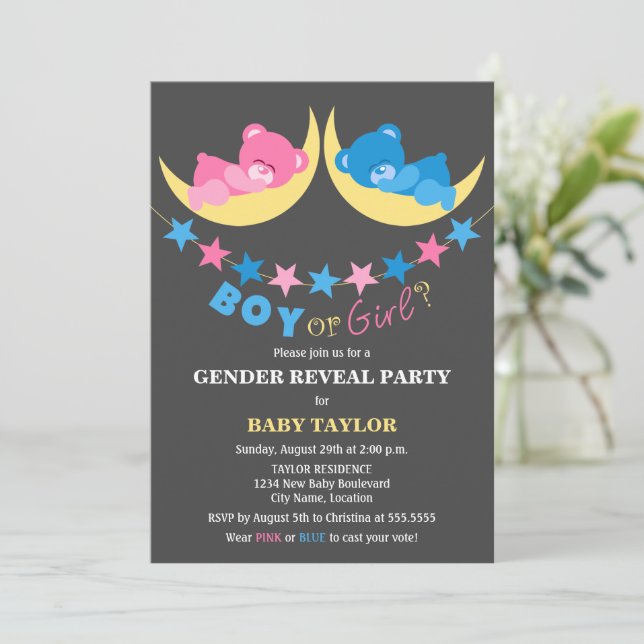 Invitation Fille Ou Garçon Nounours Fête De Révélation De Sex (Debout devant)