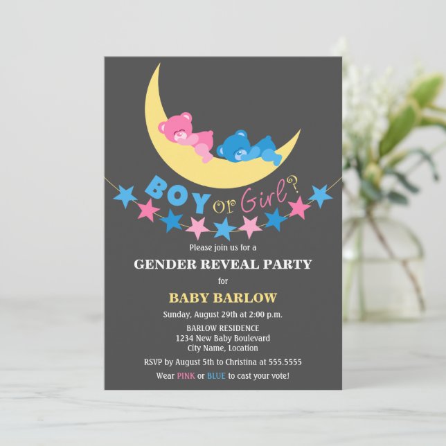 Invitation Fille Ou Garçon Nounours Fête De Révélation De Sex (Debout devant)